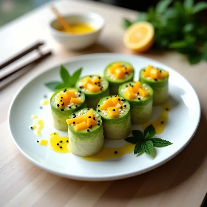 Sushi de Aguacate y Mango con Vinagreta de Yuzu: Roll Vegano y Refrescante