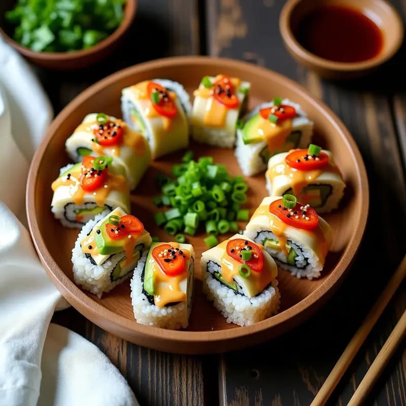 Sushi de Aguacate y Pimiento Asado con Vinagreta de Sésamo: Receta Vegana Japonesa