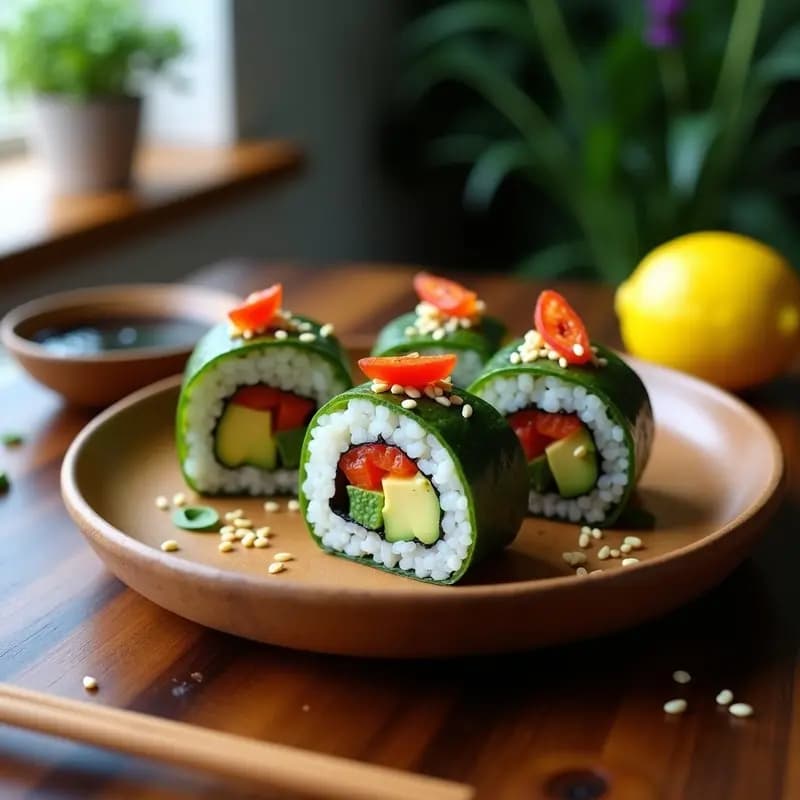 Sushi de Aguacate y Pimiento Asado: Rollos Veganos con Toque Ahumado en 15 Minutos