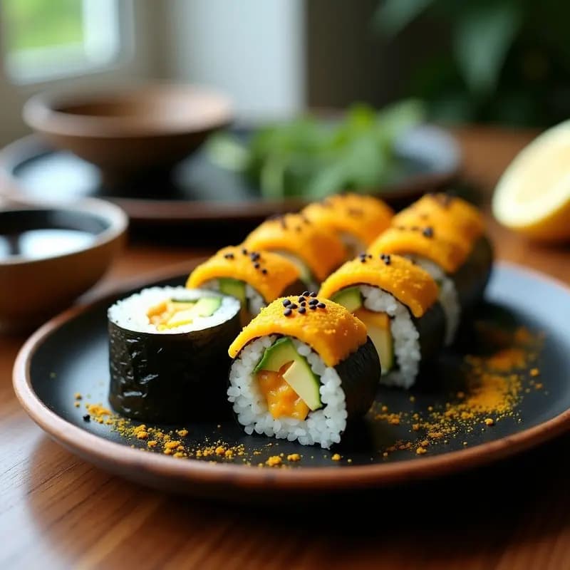 Sushi de Aguacate y Queso Philadelphia con Cúrcuma: Receta Japonesa Keto en 15 Minutos