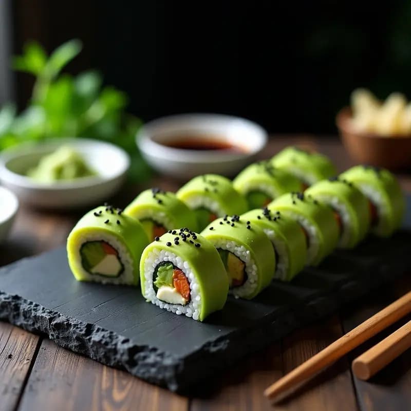 Sushi de Aguacate y Salamandra: Roll Vegano con Toque Picante de Wasabi