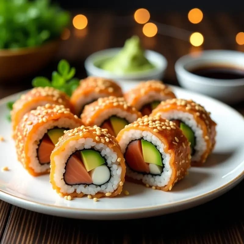 Sushi de Aguacate y Salmón Ahumado: Receta Japonesa en Rollo Crujiente con Sésamo