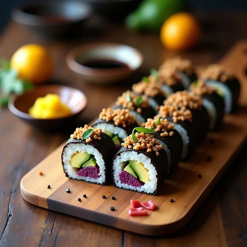 Sushi de Aguacate y Tempura de Camote Morado: Rollo Fusion Peruano-Japonés en Airfryer