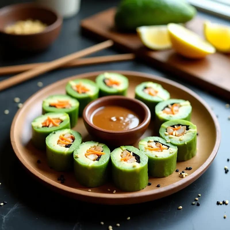 Sushi de Aguacate y Tofu Ahumado: Receta Japonesa Vegana con Salsa de Sésamo y Limón