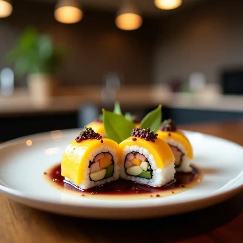 Sushi de Atún y Mango con Arroz Morado: Roll Japonés Gourmet y Sin Lácteos
