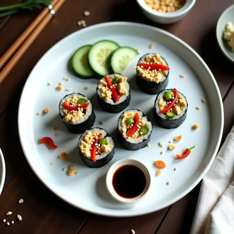 Sushi de Berenjena y Hummus con Algas Nori: Receta Japonesa Vegana y Sin Arroz