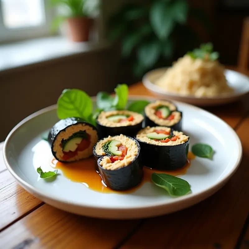 Sushi de Berenjena y Hummus: Roll Vegano Sin Arroz con Toque Mediterráneo