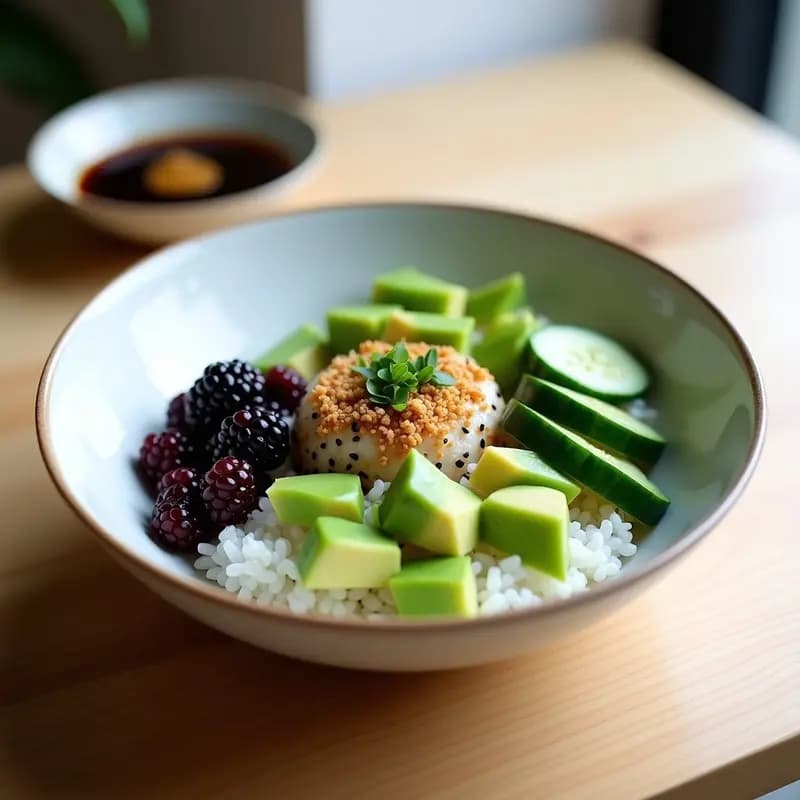 Sushi Bowl de Aguacate, Edamame y Zarzamora: Receta Japonesa Vegana para Llevar