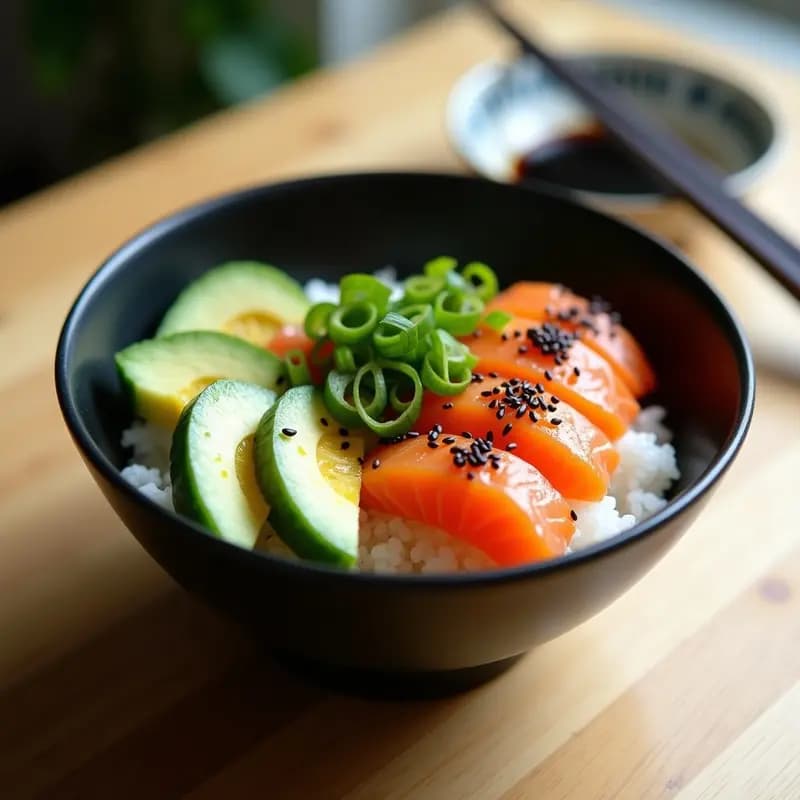 Sushi Bowl con Aguacate y Huevas de Salmón: Receta Japonesa Rápida en 15 Min