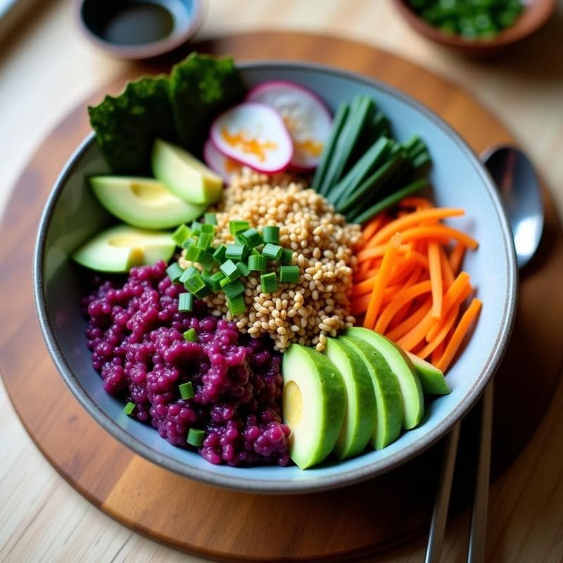 Sushi Bowl de Aguacate y Kraut de Col Morada: Receta Vegana y Probiótica en 10 Minutos