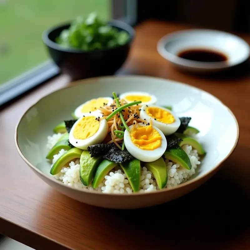 Sushi Bowl de Aguacate, Pepino y huevo de Codorniz: Receta Japonesa Sin Gluten en 15 Minutos