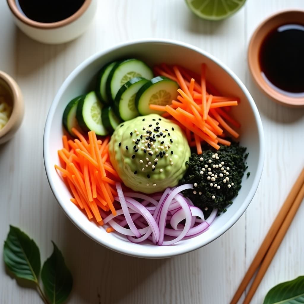 Sushi Bowl de Aguacate y Semillas de Sésamo: Receta Japonesa Vegana y Sin Cocinar