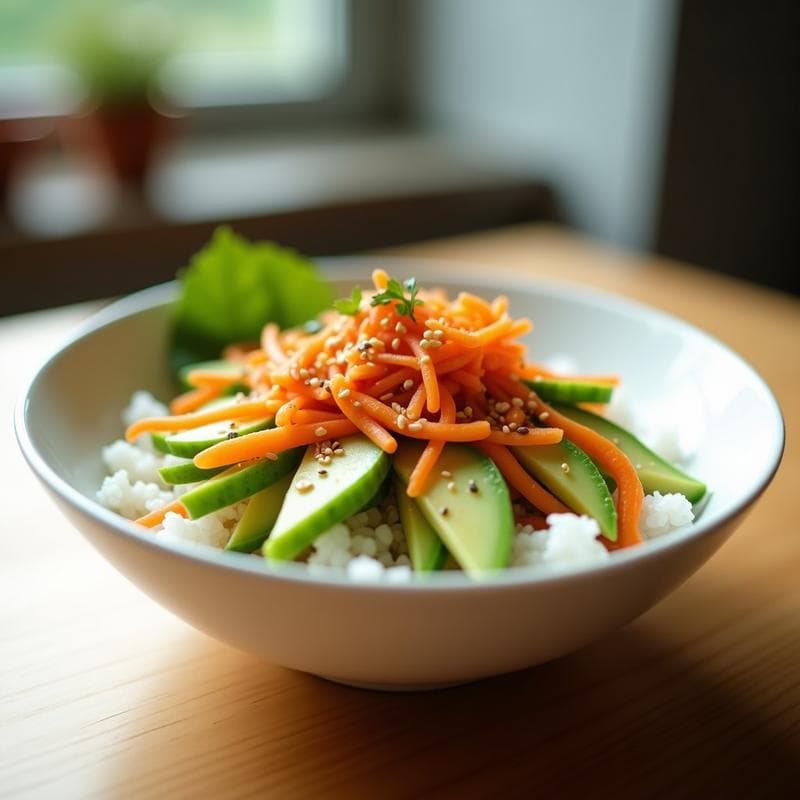 Sushi Bowl de Aguacate, Pepino y Surimi Vegano con Salsa Teriyaki: Receta Japonesa Sin Pescado