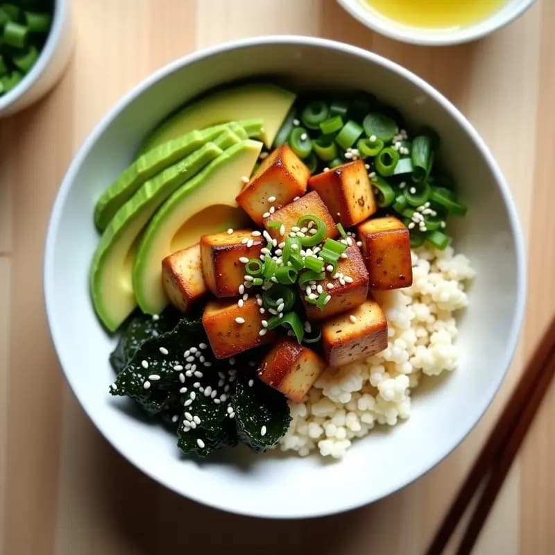 Sushi Bowl de Aguacate y Tempeh Marinado: Receta Japonesa Vegana y Sin Carbohidratos