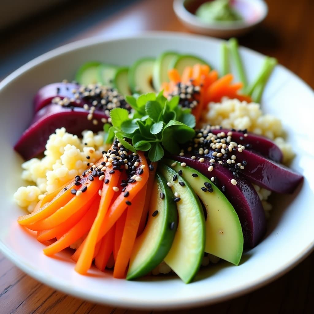 Sushi Bowl de Coliflor con Aguacate y Salsa de Sesamo Negro: Receta Japonesa Keto en 20 Minutos