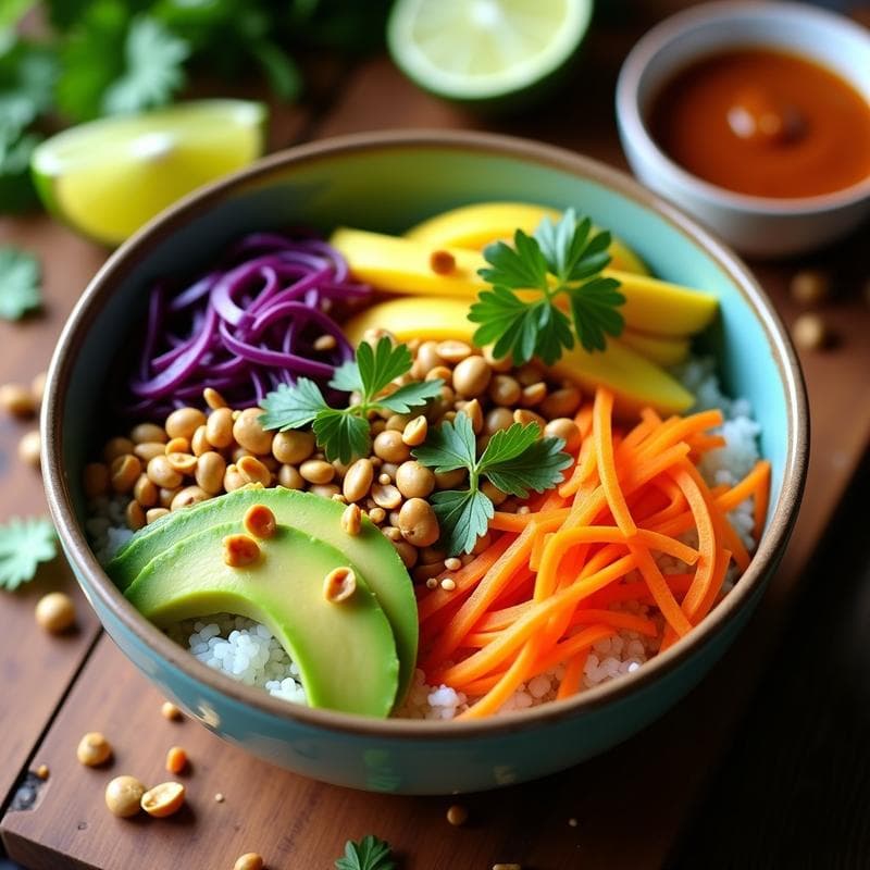 Sushi Bowl de Mango Verde y Aguacate: Receta Vegana con Salsa de Tamarindo y Chile