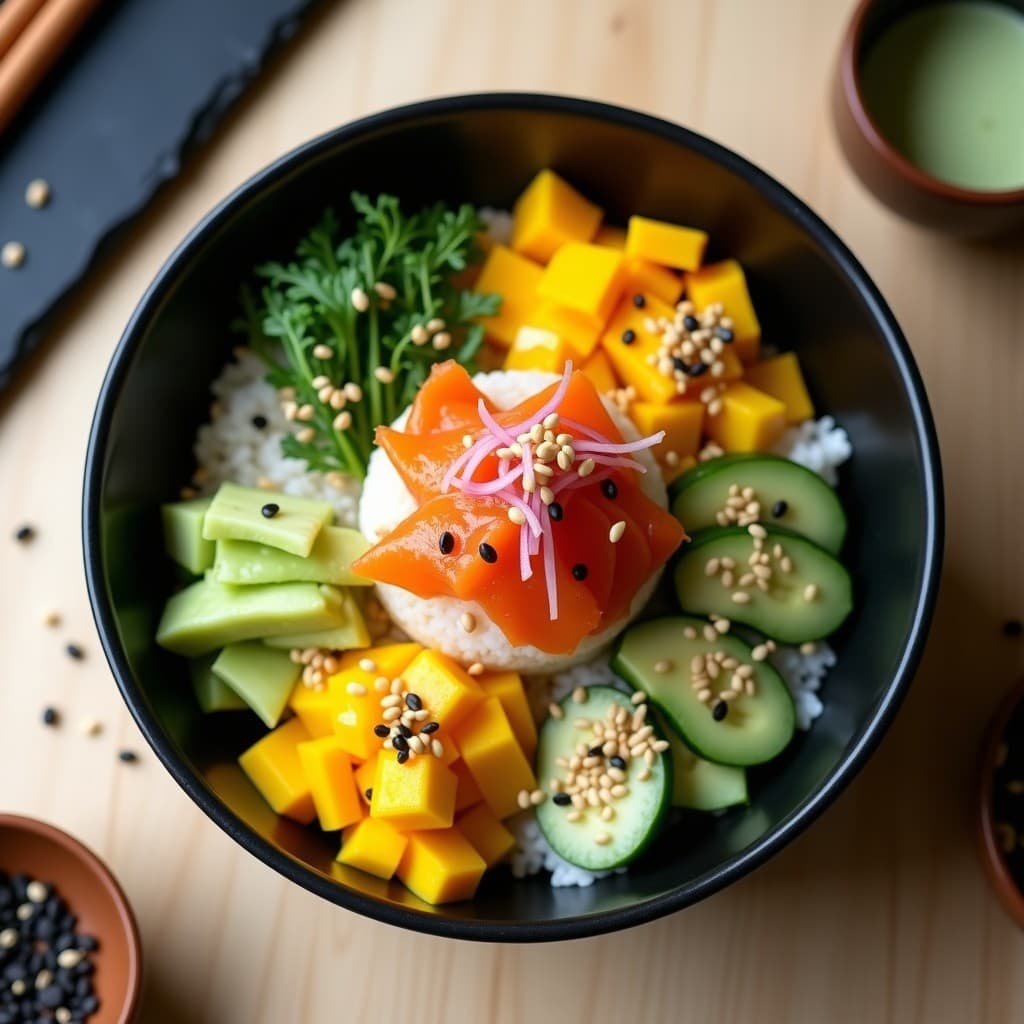 Sushi Bowl de Mango Verde y Salmón Ahumado: Receta Fusion Japonesa Keto en 15 Minutos