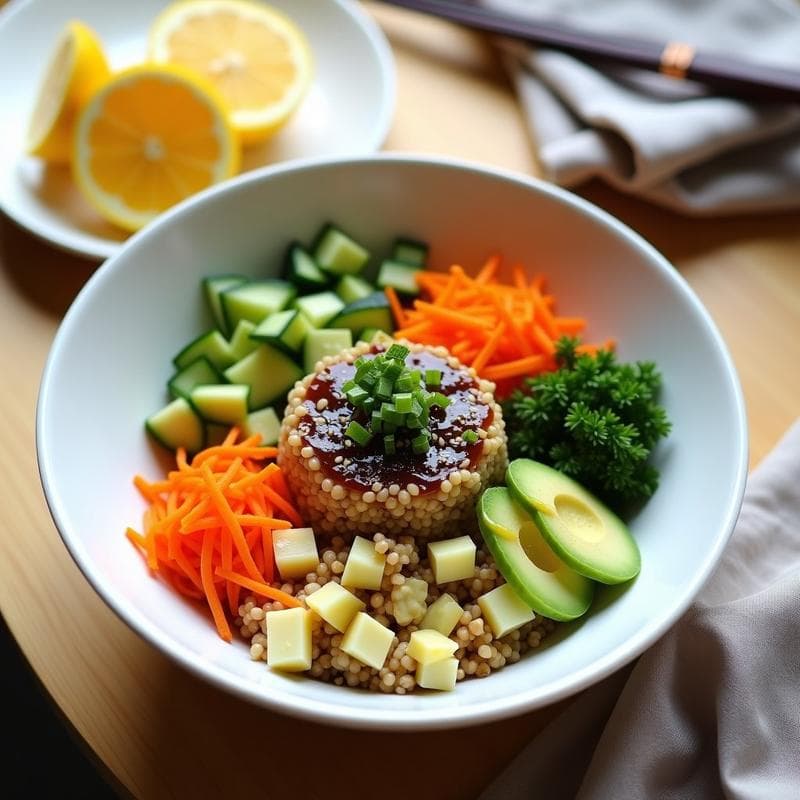 Sushi Bowl de Quinoa y Alcachofas con Vinagreta de Yuzu: Receta Vegana y Sin Cocinar