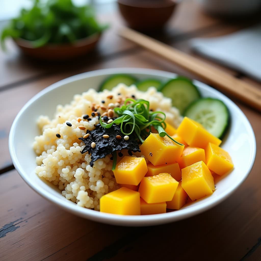 Sushi Bowl de Quinoa con Mango, Pepino y Sardinas Ahumadas: Receta Japonesa Alta en Omega-3