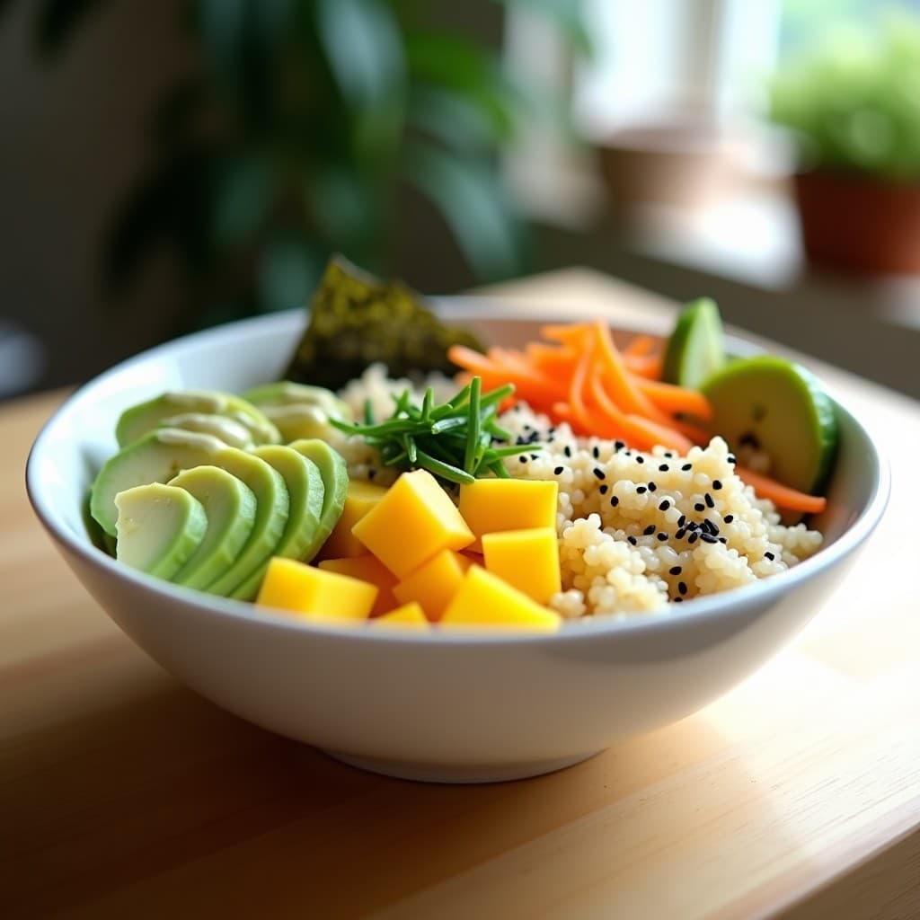 Sushi Bowl de Quinoa y Mango con Aderezo de Wasabi y Sésamo: Receta Sin Arroz en 15 Minutos