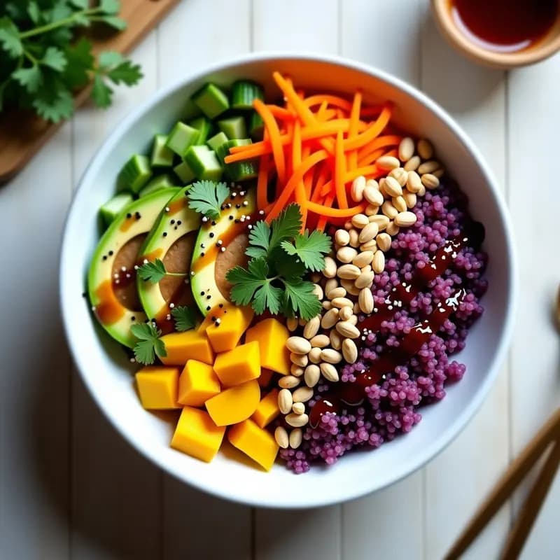 Sushi Bowl de Quinoa Morada y Frutas Tropicales: Receta Vegana y Fotogénica en 15 Minutos