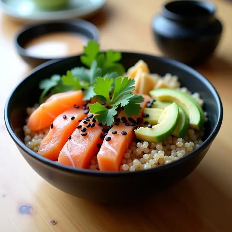 Sushi Bowl de Quinoa y Salmón Fresco: Receta Japonesa Sin Gluten y Alta en Proteína