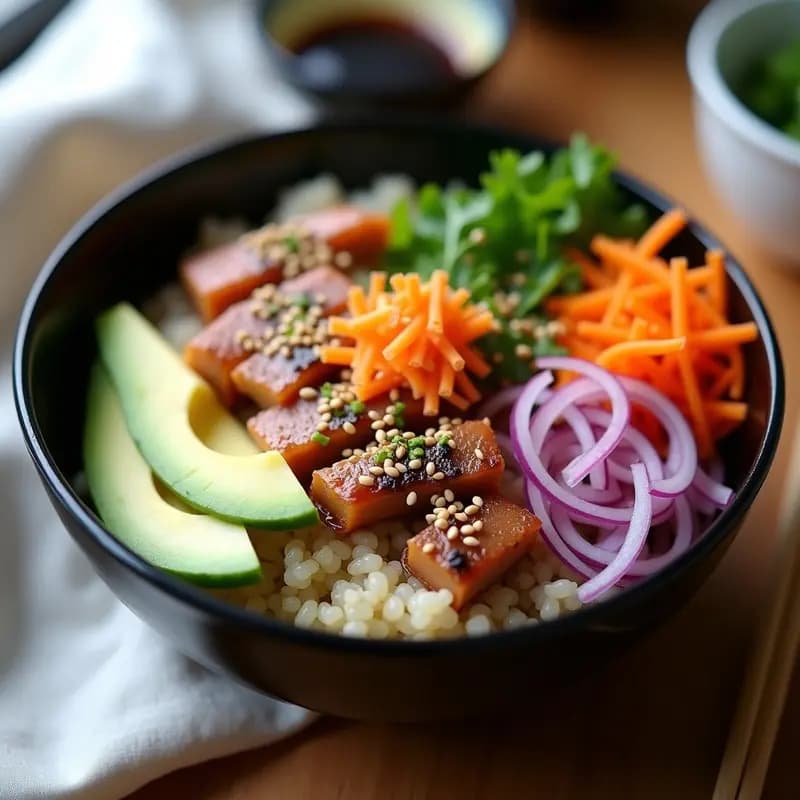 Sushi Bowl de Quinoa con Sardinas Ahumadas y Marinada de Yuzu: Receta Japonesa Keto Sin Arroz