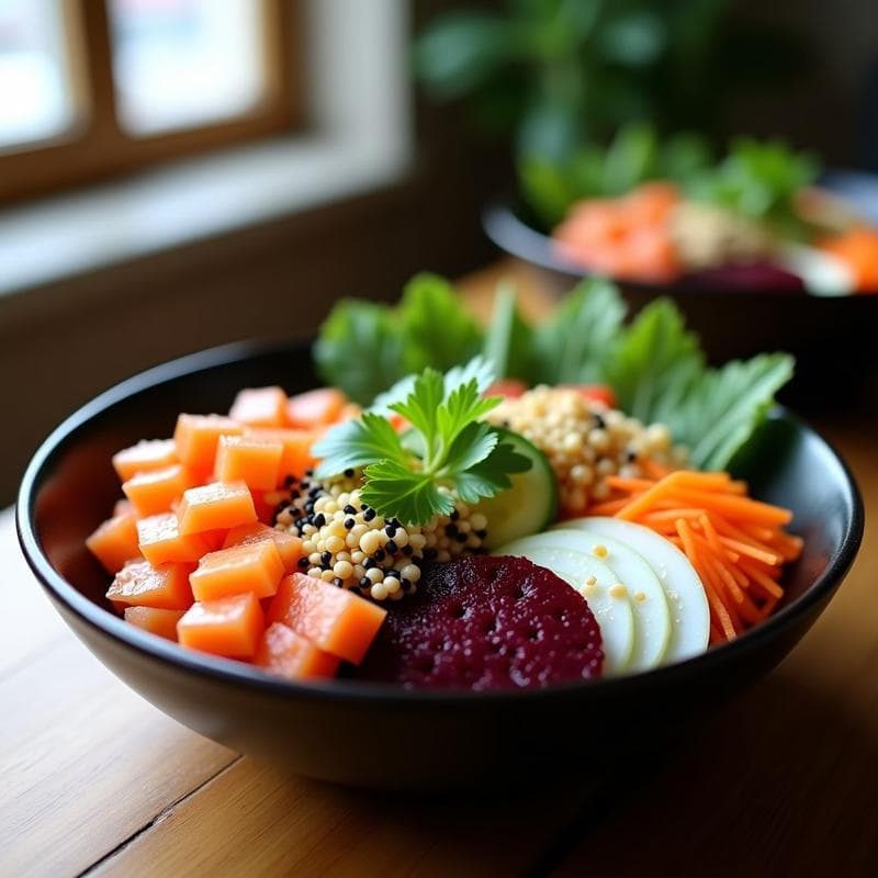 Sushi Bowl de Remolacha y Salmón Ahumado: Receta Sin Arroz con Aderezo de Wasabi y Miel
