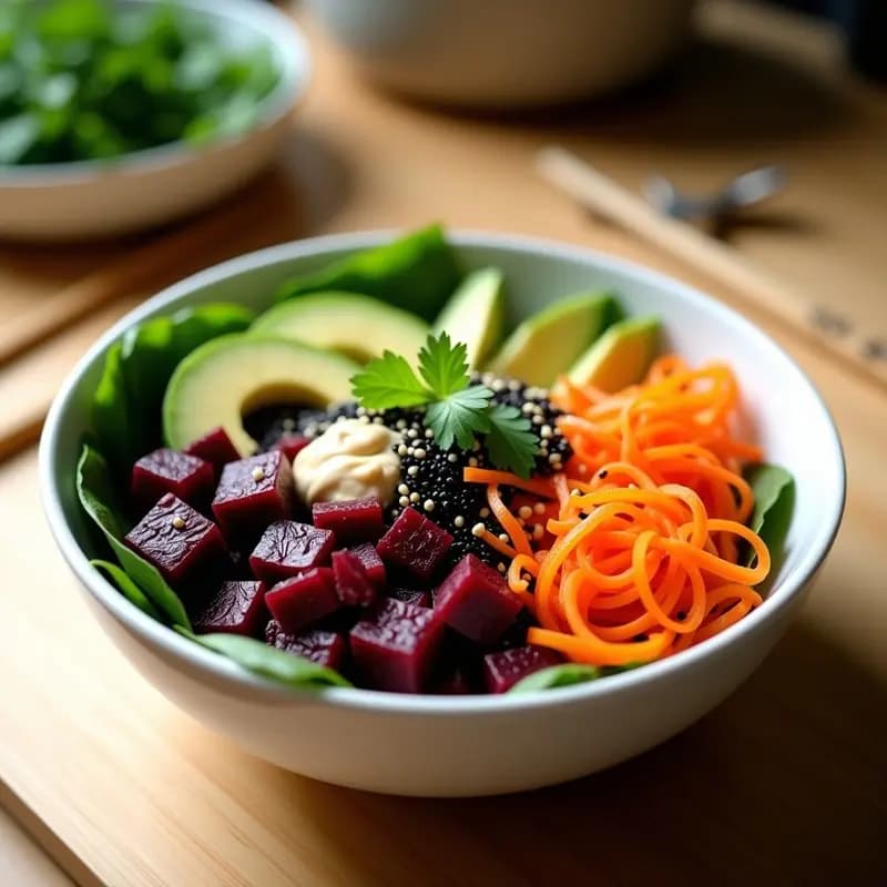 Sushi Bowl de Remolacha y Zanahoria Marinada: Receta Japonesa Sin Pescado y Sin Arroz en 20 Minutos