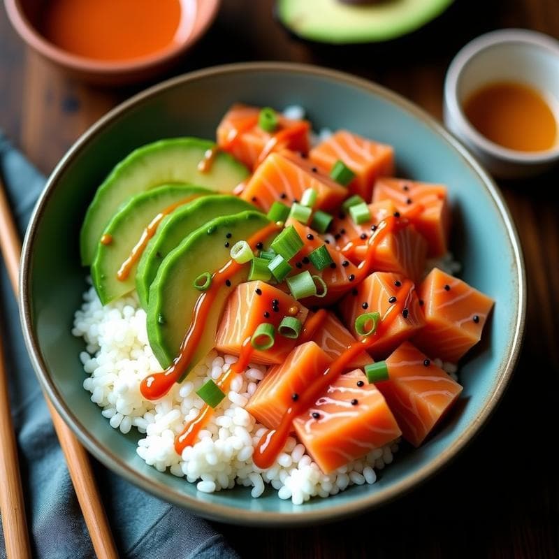 Sushi Bowl de Salmón y Aguacate con Salsa Sriracha: Receta Fusion en 15 Minutos