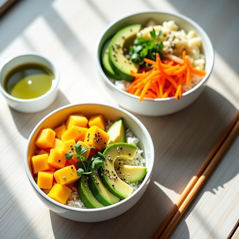 Sushi Bowls de Mango y Aguacate con Vinagreta de Wasabi: Receta Japonesa en 10 Minutos