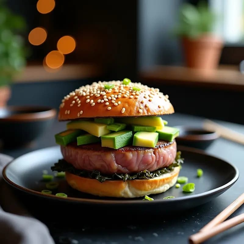Sushi Burger de Aguacate y Atún en Costra de Sésamo: Receta Japonesa Fusion en Airfryer