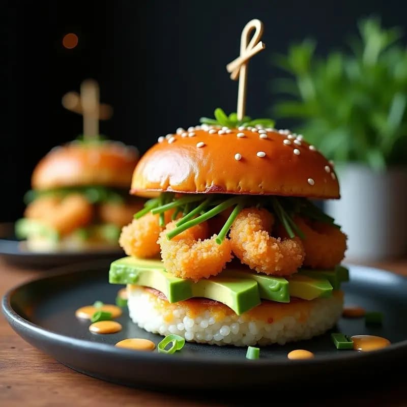 Sushi Burger de Aguacate y Gambas: Receta Japonesa Fusion Sin Harina y Crujiente
