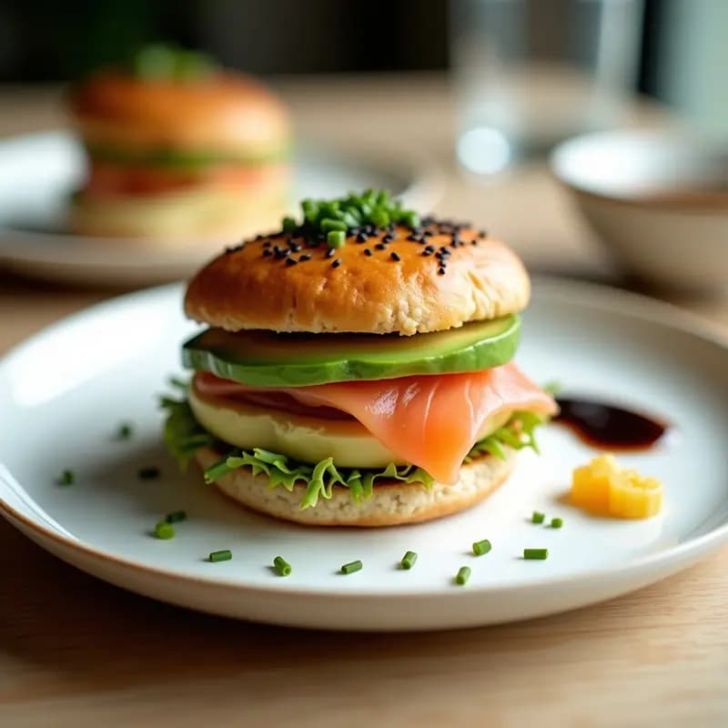 Sushi Burger con Aguacate y Salmón Ahumado: Receta Japonesa Moderna y Sin Gluten