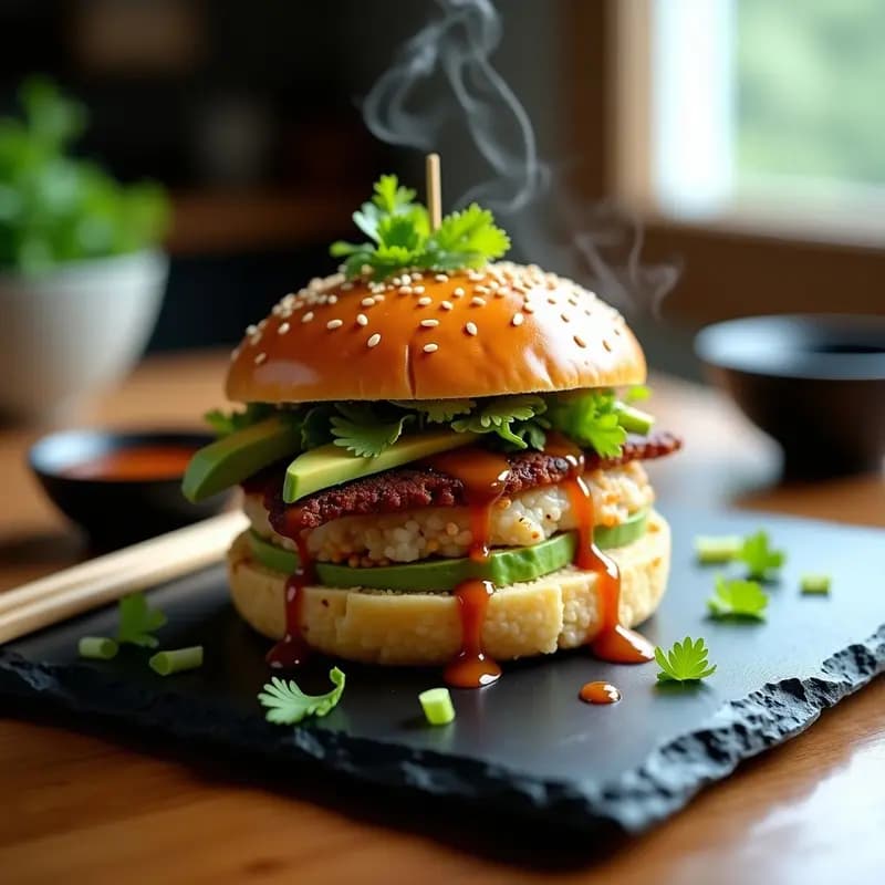 Sushi Burger con Aguacate y Salsa Teriyaki: Receta Japonesa-Fusión para Amantes del Sushi