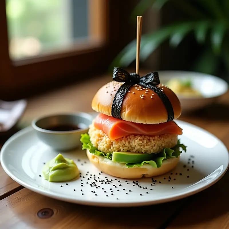 Sushi Burger con Arroz Vinegret y Salmón Fresco: Receta Fusion Japonesa en Versión Hamburguesa