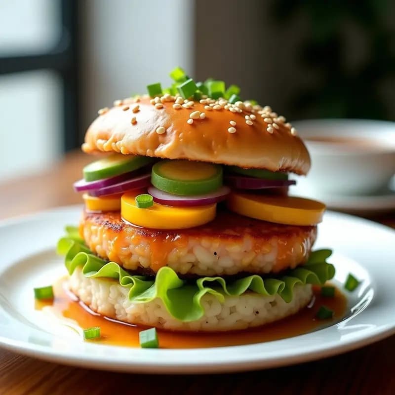 Sushi Burger de Salmón Teriyaki: Receta Fusion Japonesa en 15 Minutos con Sabor Umami