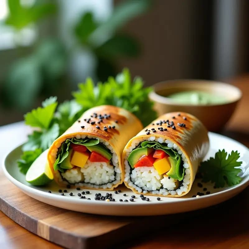 Sushi burrito de aguacate y mango con vinagreta de cilantro: Receta fusión mexicana-japonesa para llevar