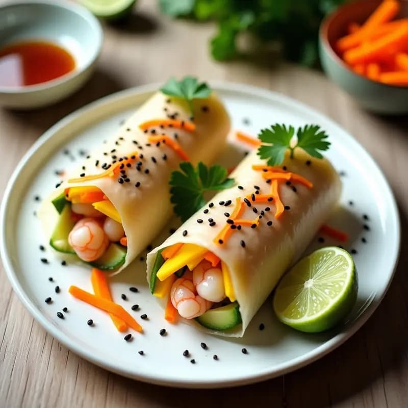 Sushi Burrito de Aguacate, Mango y Langostino: Fusión Japón-México en Papel de Arroz