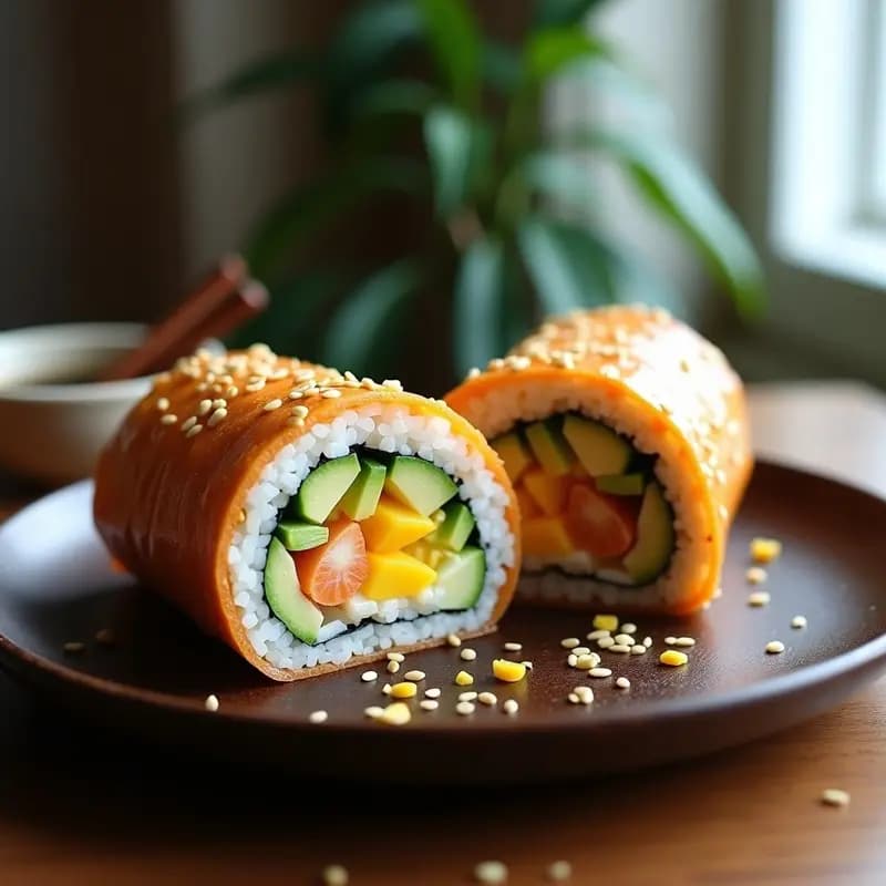 Sushi Burrito de Aguacate, Mango y Surimi: Roll Gigante Peruano-Japonés en Papel de Algas