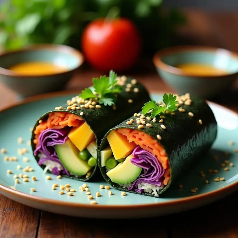 Sushi Burrito de Aguacate y Mango con Vinagreta de Sésamo: Receta Japonesa-Mexicana Viral en 15 Minutos
