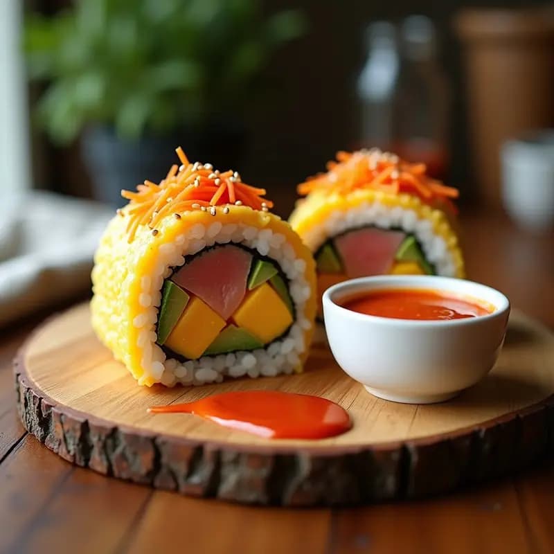 Sushi Burrito de Aguacate y Mango: Roll Gigante Viral para Instagram con Salsa Sriracha-Mayonesa