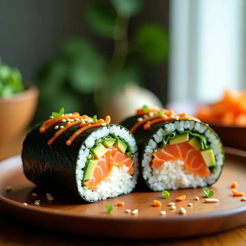 Sushi Burrito Japonés con Aguacate y Salmón Fresco: Receta de Fusiones Modernas en 15 Minutos