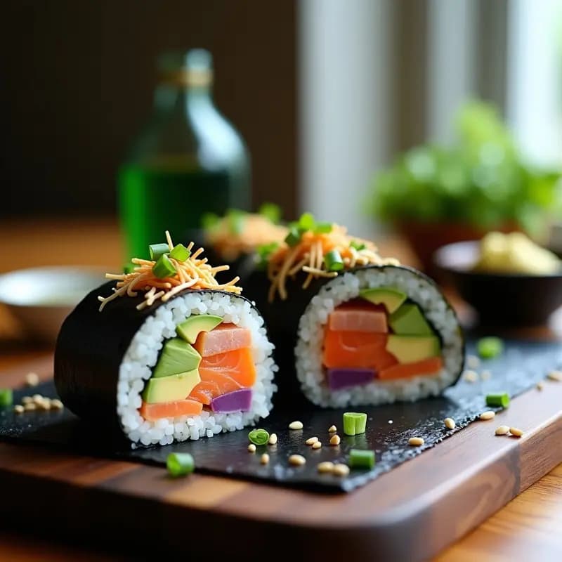Sushi Burrito con Aguacate y Salmón: Receta Fusion Japonesa-Mexicana en Papel de Nori