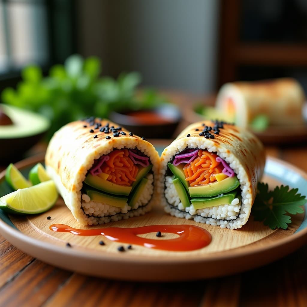 Sushi Burrito de Aguacate y Tempeh: Receta Fusion Mexicana-Japonesa Vegana y Sin Gluten