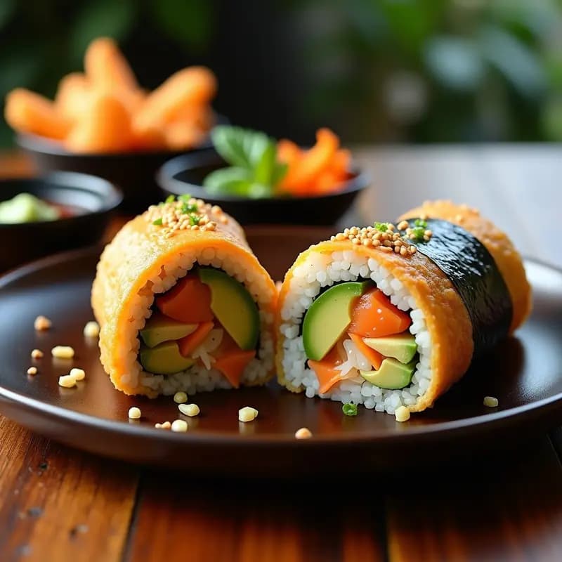 Sushi Burrito de Aguacate y Tempura de Camarón: Receta Fusion Japonesa-Mexicana con Umami Explosivo