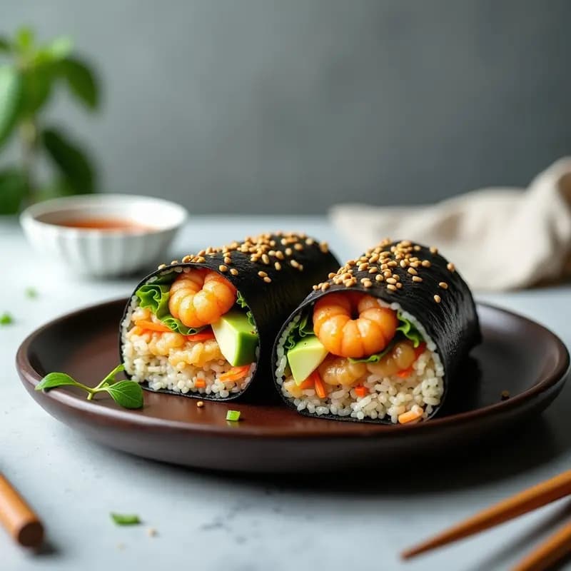 Sushi Burrito de Aguacate y Tempura de Camarones: Receta Fusion Japonesa para Llevar