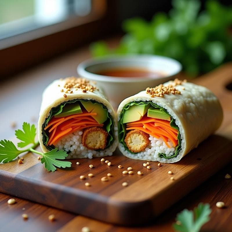 Sushi Burrito de Aguacate, Zanahoria y Tofu Teriyaki: Receta Japonesa Vegana para Llevar