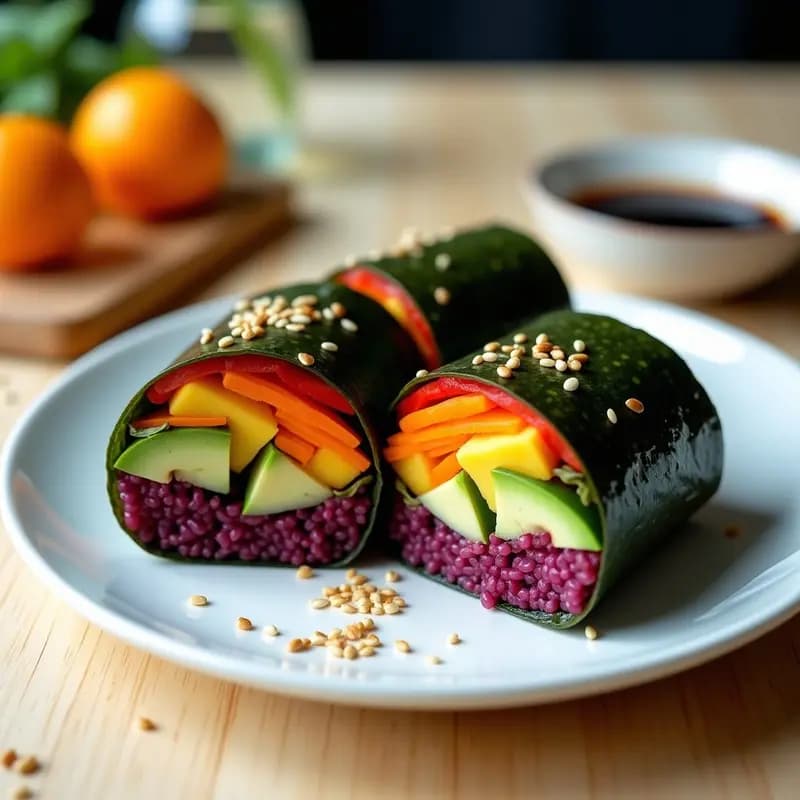 Sushi Burrito Arcoíris con Arroz Morado y Aguacate: Receta Viral en 15 Minutos