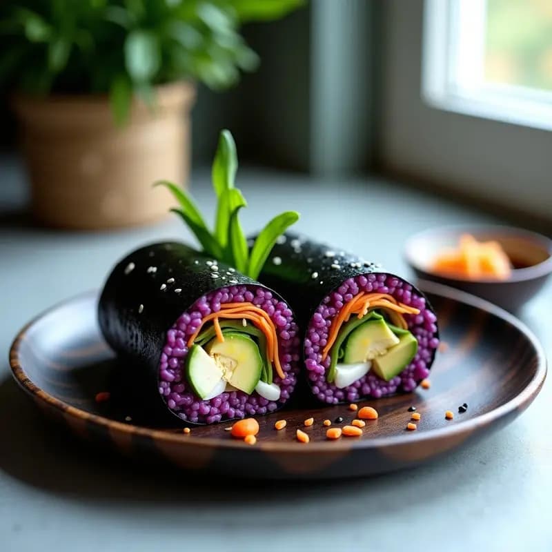 Sushi Burrito con Arroz Morado y Aguacate: Receta Japonesa para Llevar en Tupper